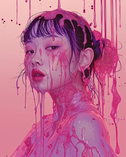 aapi Chalcedonypunk, Violet Sakura maiden splashed and dripping with pink slime --ar 8:10 --v 6.0