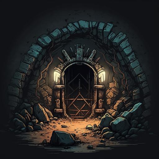 abandoned mine entrance, extremely detailed, no text, no sign, darkest dungeon style