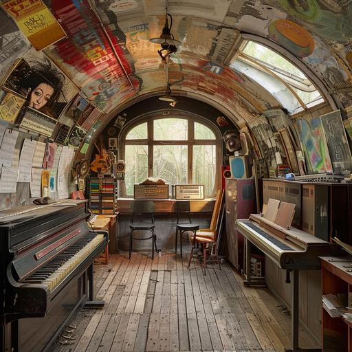abandoned train carrage renovated as a lively music studio
