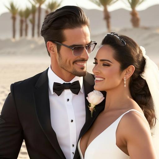 abdallah weds hanin doctors cute couple beach wedding white dress bride black suit groom