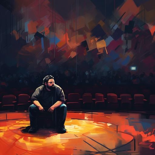 abstract art of a depressed Boogie2988 sitting on stage with an empty audience