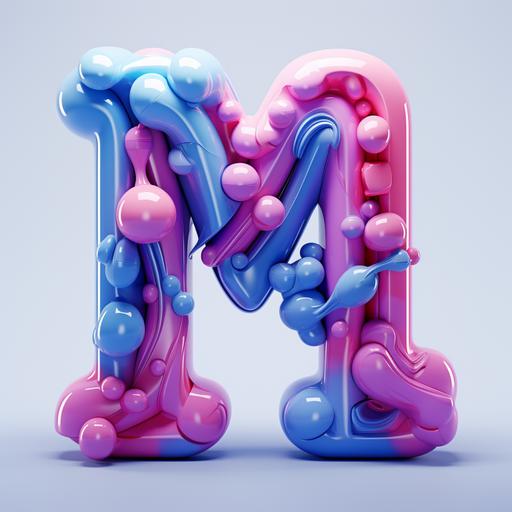abstract bubble-like letter M, single color, 3D form, with curviliner shapes, graffiti-like, lightweight