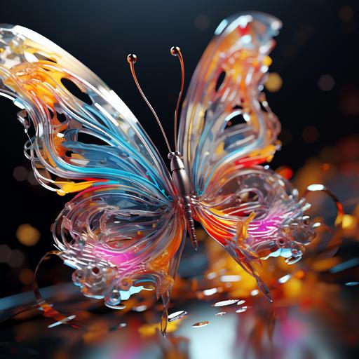 abstract butterfly, glossy, colorful, cinema 4D, translucent, close up