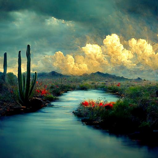 abstract cactus, stream, lovely light, clouds, william hawkins style --v 3 --s 20000