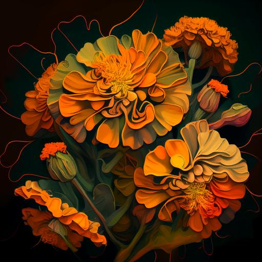 abstract cempazuchil marigold day of the dead flowers --v 4 --s 250