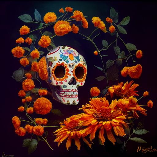 abstract cempazuchil marigold day of the dead flowers --test --creative