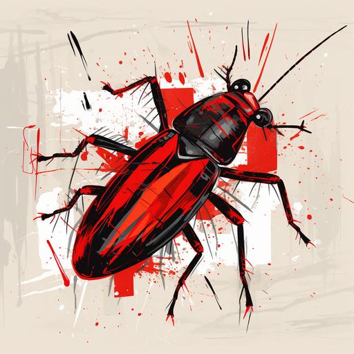 abstract cockroach, red and black, brush style