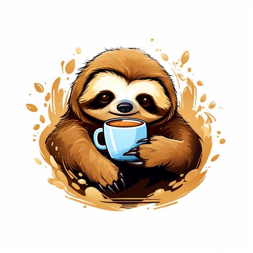 abstract cute sleepy sloth drinking coffee for t shirts with a white background