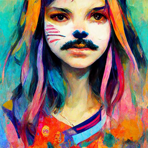 abstract emotionality girl with a cat mustaches hd ultra realistic and splash colorfully paint