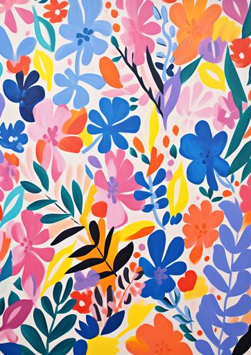 abstract flowers matisse colors risographed print grainy high detail cool composition --ar 357:500