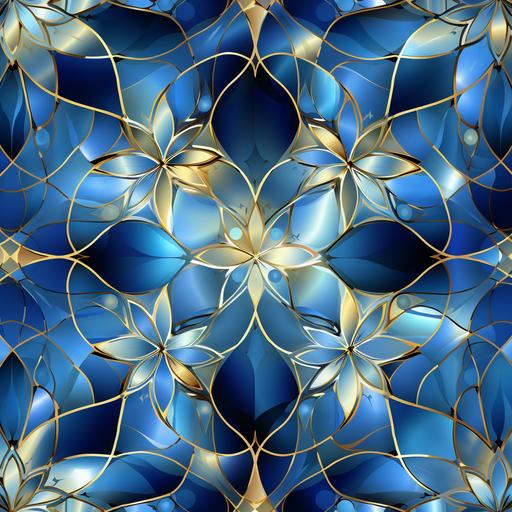 abstract geometric seamless pattern. Sacred geometry, blues and gold flake