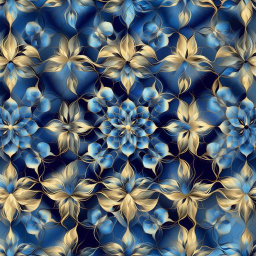 abstract geometric seamless pattern. Sacred geometry, blues and gold flake