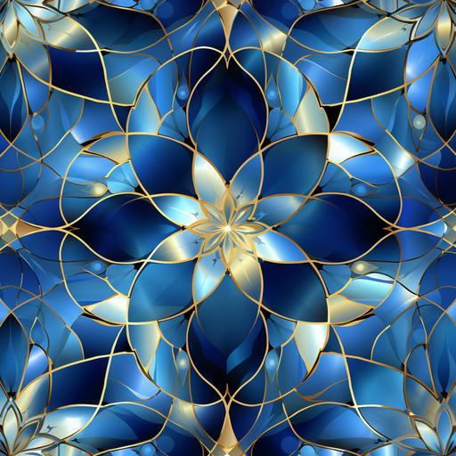 abstract geometric seamless pattern. Sacred geometry, blues and gold flake