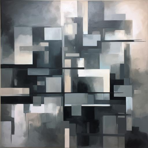 abstract geometric shapes acrylic painting minimalist interior space diffused natural light monochromatic color scheme contemplative mood centered composition --v 5 --ar 1:1
