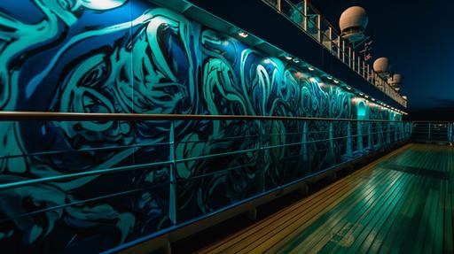 abstract graffitti on grand ships through indigo seas and aurora borealis --ar 16:9 --v 5