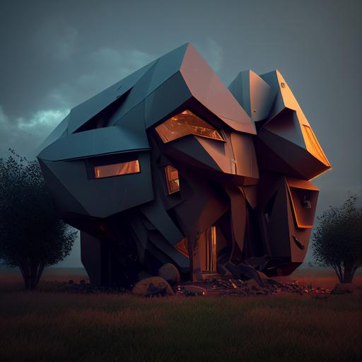 abstract house from different materials, futuristic, ultra realism, high quality, 4k, desktop wallpaper, enchanting background, ultra detail, 3d, artstation, raytracing --q 2