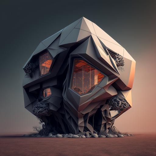 abstract house from different materials, futuristic, ultra realism, high quality, 4k, desktop wallpaper, enchanting background, ultra detail, 3d, artstation, raytracing --q 2