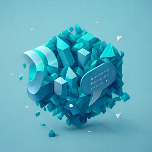 abstract isometric Text Message, low-poly app icon, trending behance, dribbble on clean blue background --v 4