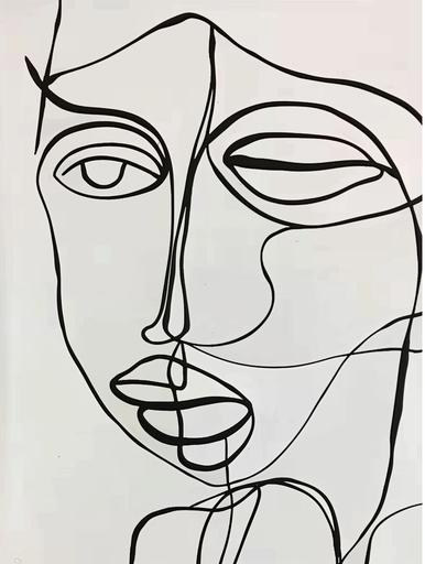 abstract line painting in black on white canvas of a womans face in the style of picasso --ar 3:4 --s 50 --v 6.0