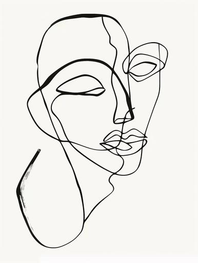 abstract line painting in black on white of a womans face in the style of picasso --ar 3:4 --v 6.0