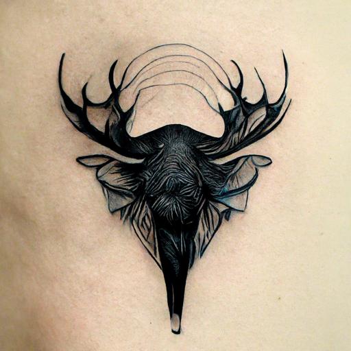 abstract moose tattoo, single black line