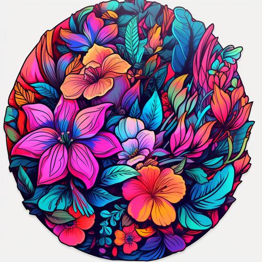 abstract, stunning flowers, artistic, beautiful colors, mystical, magical, psychedelic, vibrant, dimensional, Textured, outlined Die-cut sticker style image --chaos 60