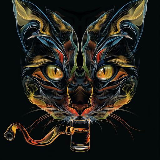 abstract symmetrical representation of a cat smoking a pipe and drinking whiskey --v 6.0