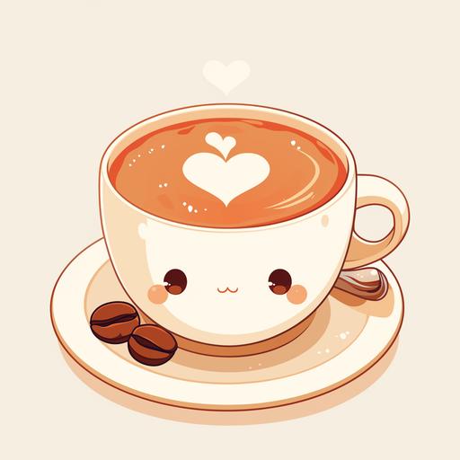 abstract symmetrical representation of cute chibi sticker of a coffee shop logo, vector, logo design, flat, line draw, simple, icon, minimalist, white background --niji 6