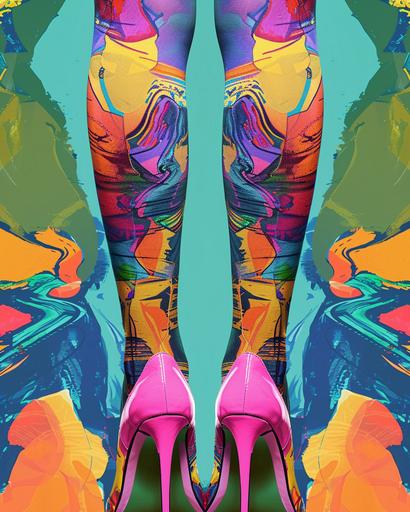abstract symmetrical representation of knee high stockings and high heels fashion design sketch colorful pareidolia photograph --ar 4:5 --v 6.0