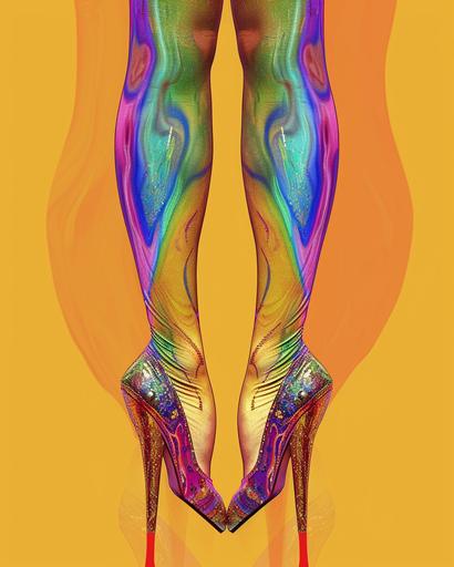 abstract symmetrical representation of knee high stockings and high heels fashion design sketch colorful pareidolia photograph --ar 4:5 --v 6.0