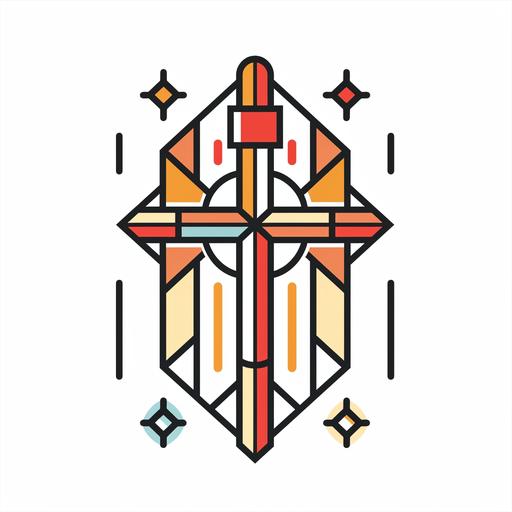 abstract symmetrical representation of sticker of a catholic church logo, vector, logo design, flat, line draw, simple, icon, minimalist, white background --v 6.0