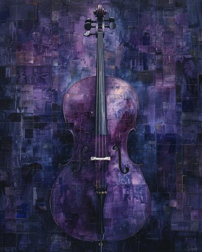 abstract symmetrical representation of the Cello Player, painting by ana sadovnikova, in the style of cubist multifaceted angles, dark blurple and indigo, figuration libre, synchromism, machine-like precision, analytical art, underground artist --chaos 9 --ar 4:5 --stylize 500 --v 6.0
