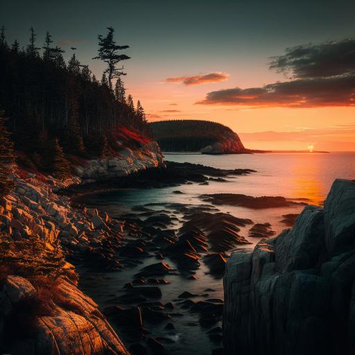 acadia coastline, sunset, shot on Canon EOS R6 Mark II Mirrorless