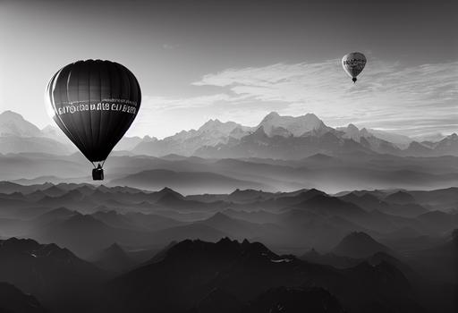 acloe-up on ajust black and white hot air balloon flying over the Alps and passing few centimeters above the Mont Blanc at sunrise. 64 K, Ultra-Wide Angle, Depth of Field. Octane render, Intricate details, very realistic. --testp --ar 64:32 --s 5000 --upbeta