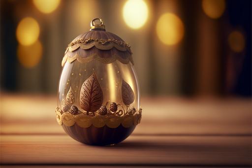 acorn ornament, cute acorn Christmas ornament, christmas, hand-painted design, golden ribbon, shiny surface, delicate glass, traditional, homely atmosphere, warm lights, soft music, cozy feeling, sense of nostalgia, Blender, Cycles render engine, Canon EOS 5D Mark III camera, f/2.8 aperture, ISO 100, 1/50th shutter speed, natural lighting, HDR, UHD, photorealistic, high octane, high octane render, 8k --ar 3:2 --v 4 --q 2