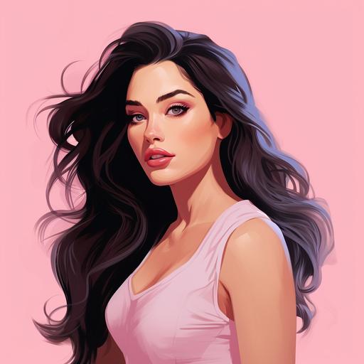 actress Megan Fox in Pixar style Disney style, Pixar animation, character design, on a soft pink background --v 5.2
