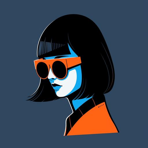 Sunglasses, a woman camping cartoon illustration woman full body; Giorgio Morandi, color matching basalt and blue and orange background, Keith Harlem style graffiti, sharp illustrations, bold lines and solid colors. Simple details. Minimalism::1 --niji 5