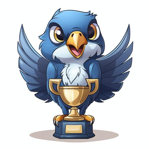 a blue falcon as a trophy cartoon cute looking