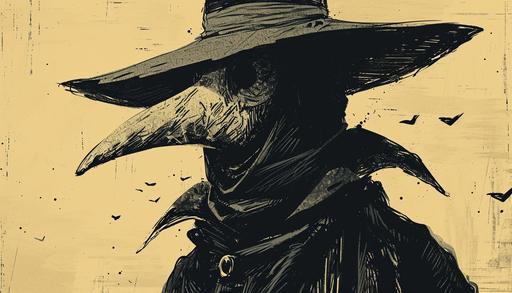 hyperdetailed masked plague doctor, fountain pen ink drawing, cross hatching shading, medieval grungewave ink art::1 surrealism::0.4 mock-up, cropped, sloppy/messy::-0.5 --ar 7:4 --stylize 175 --v 6.0