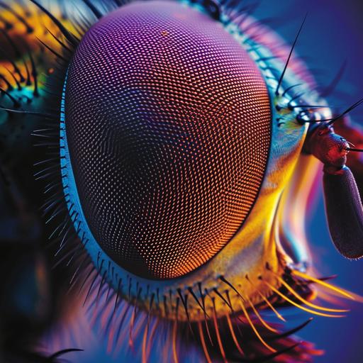 microscopic image of a fly's eye , extremely close-up, colorful, laser etched precision details --s 175 --v 6.0