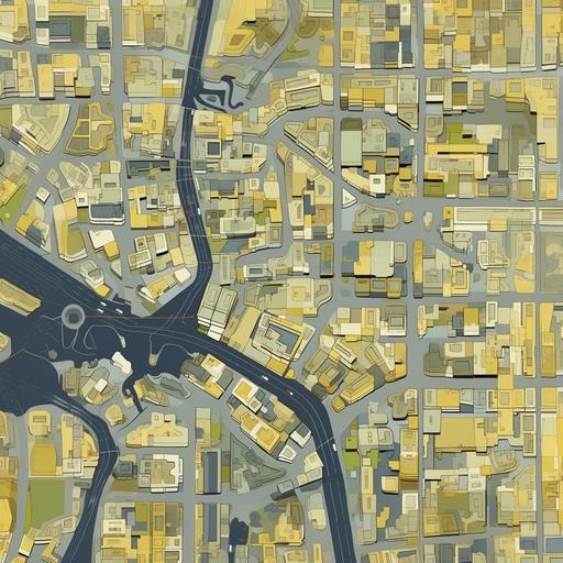 top-down view of a topographic street map of banana town, clean lines, vectorized maps, clean animated aesthetic --v 5.2 --ar 1:1