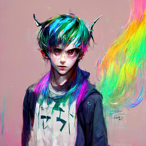 Teenage anime boy demon, iridescent hair, popular on pixiv --hd --w 512 --h 512