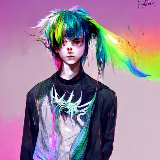 Teenage anime boy demon, iridescent hair, popular on pixiv --hd --w 512 --h 512