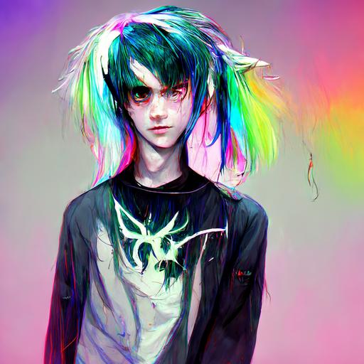 Teenage anime boy demon, iridescent hair, popular on pixiv --hd --w 512 --h 512