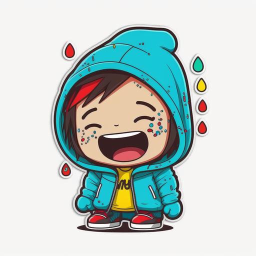 sticker::4 cute happy kawaii girl wearing hoodie cartoon style, smiley face, laughing hard, cartoon Very deformed characters, seamless background, cute, deformed, contour, vibrant, vector, white background::4 --s 250 --q 2 --v 4