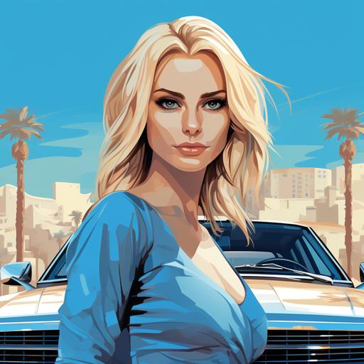 comic style, HD, car with face person have blond hair and blue eyes,realstic, Dubai