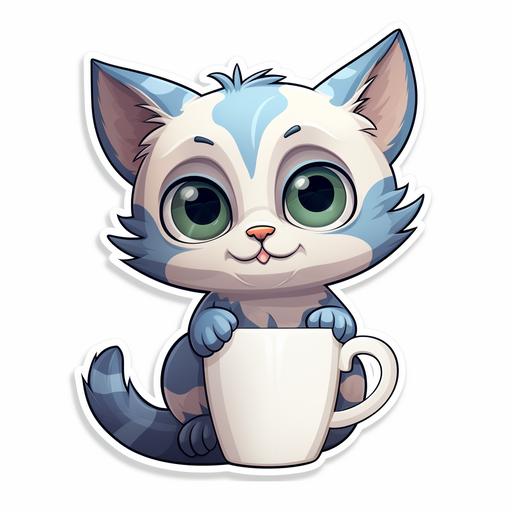 adorable cat in coffee cup, Pixar style, cartoon, white background, sticker