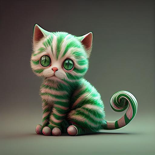 adorable green candy cane cat, Pixar style --stylize 1000 --upbeta --v 4