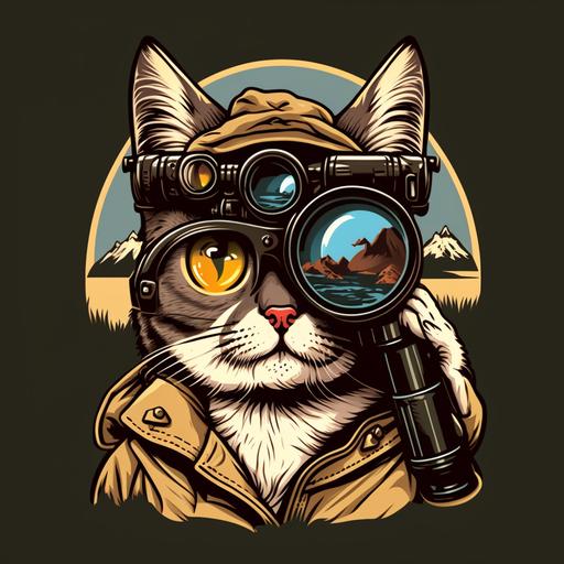 adventurous cat style cartoon logo with binoculars