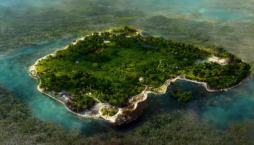 aerial view of the island jamaica, 3D model, realistic --ar 16:9